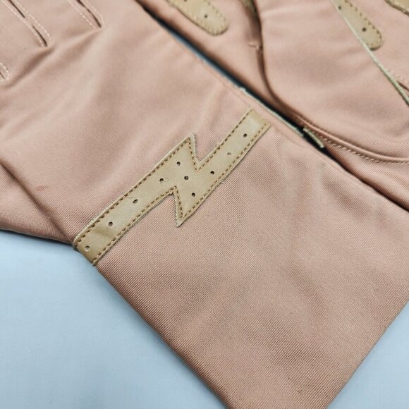 Nylon Gloves Dark Brown & Tan Ladies One Size Lot of 2 Vtg Faux Leather Accents - Picture 2 of 12